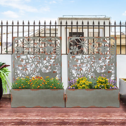Set of 2 Decorative Raised Garden Bed with Trellises-Rust- DirectDeals- {{Product type}}
