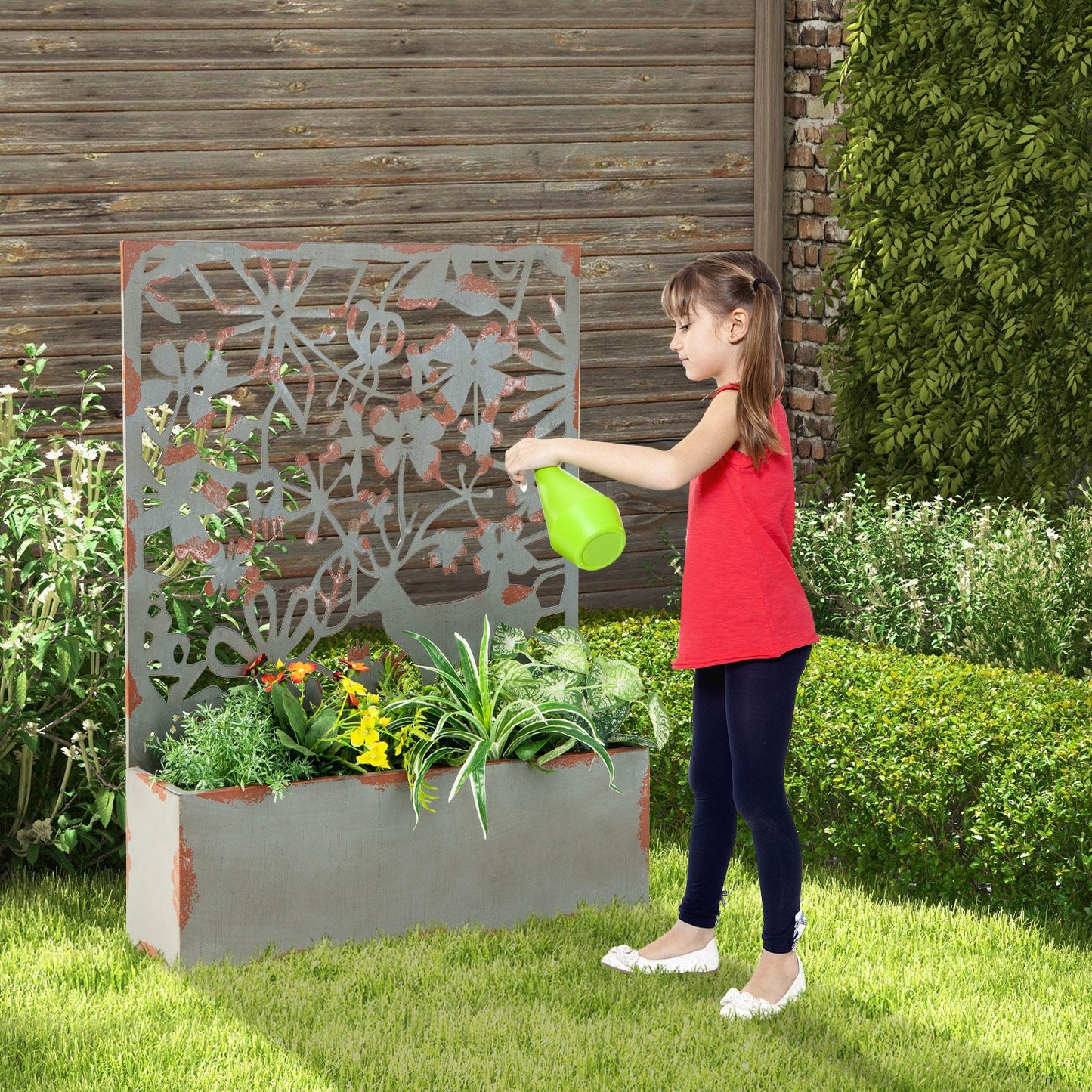 Set of 2 Decorative Raised Garden Bed with Trellises-Rust- DirectDeals- {{Product type}}