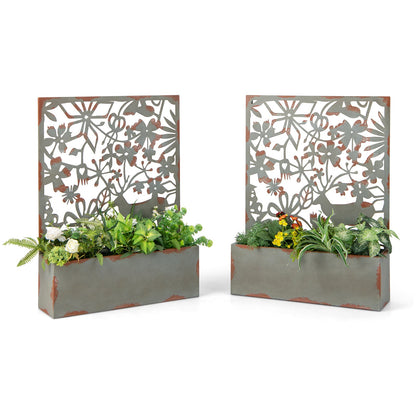 Set of 2 Decorative Raised Garden Bed with Trellises-Rust- DirectDeals- {{Product type}}