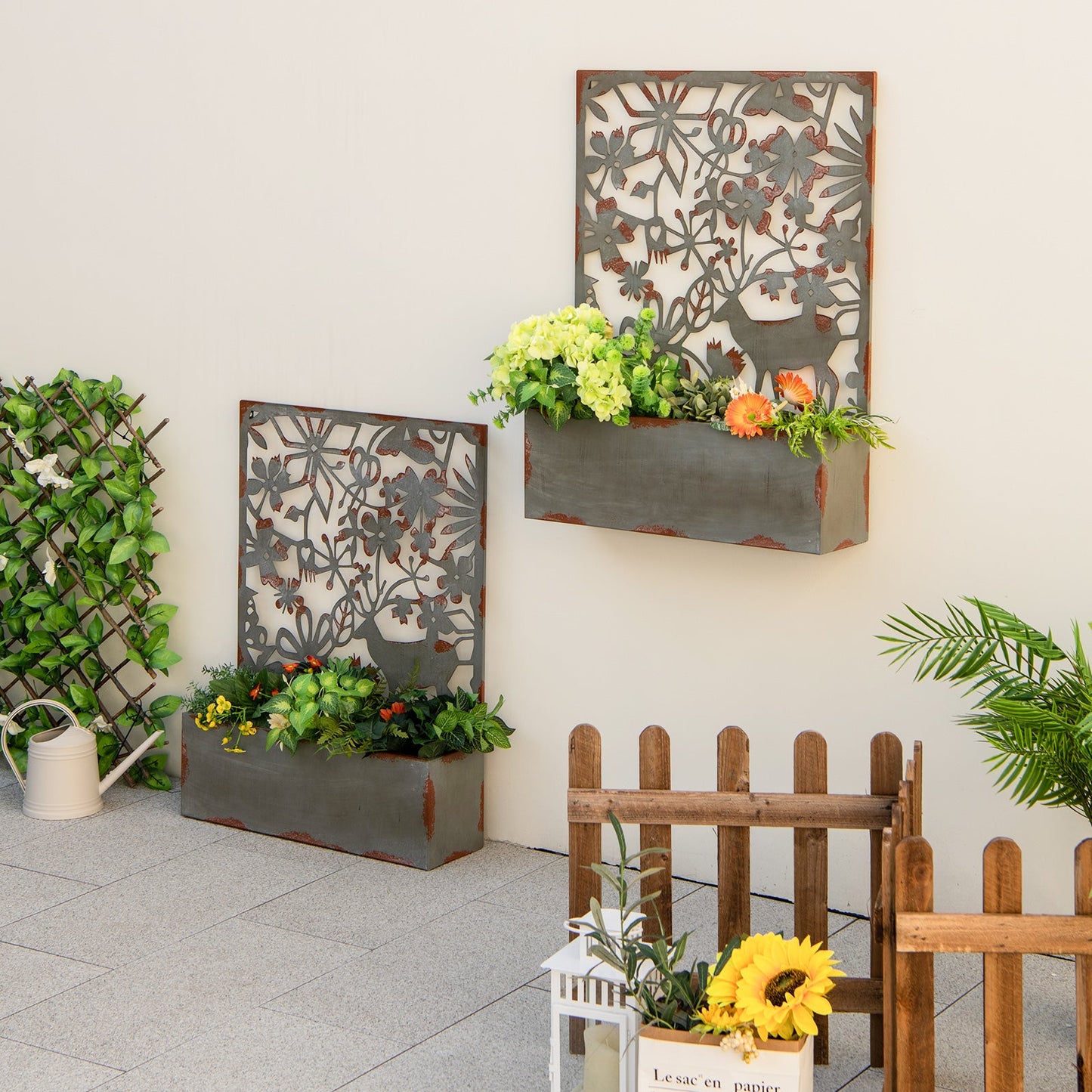 Set of 2 Decorative Raised Garden Bed with Trellises-Rust- DirectDeals- {{Product type}}