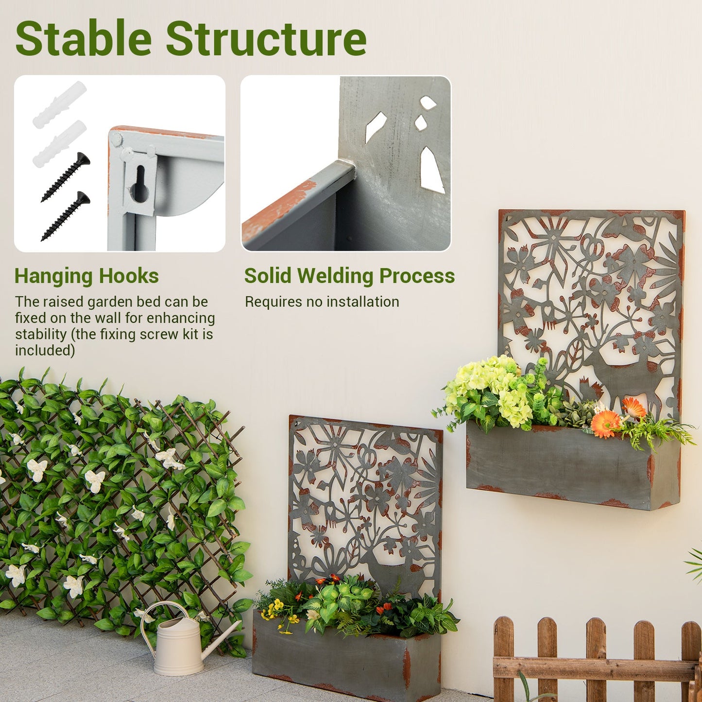 Set of 2 Decorative Raised Garden Bed with Trellises-Rust- DirectDeals- {{Product type}}