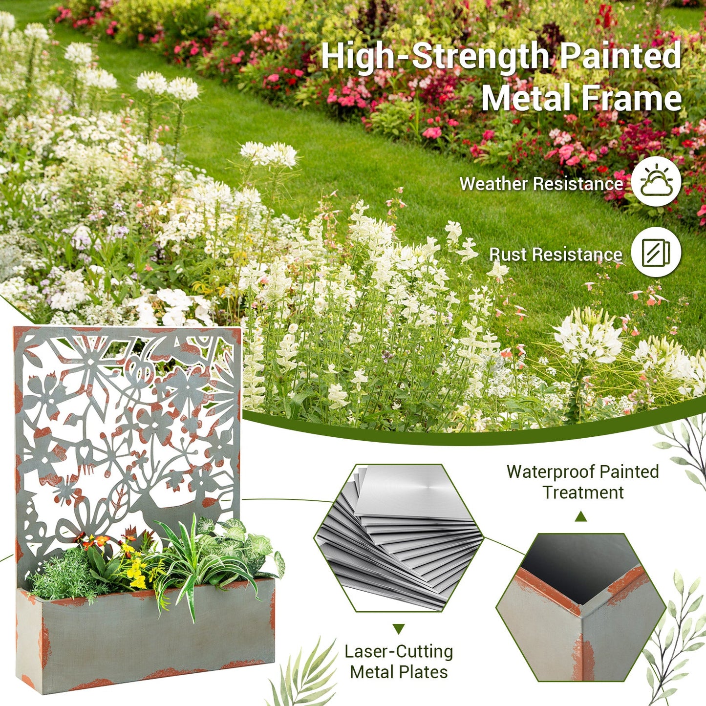 Set of 2 Decorative Raised Garden Bed with Trellises-Rust- DirectDeals- {{Product type}}