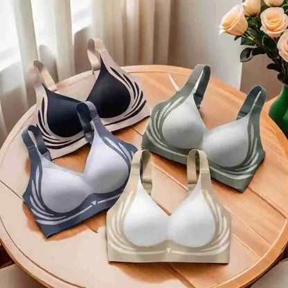 Push-Up Bra Women Seamless Ladies Underwear V-neck No Steel Ring Adjustable Comfortable Thin Top Bra Breathable Gathered - -