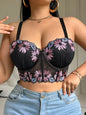 D E Thin Cup Plus Size Bras Lace Embroidered Floral Push up Bra Wide Shoulder Straps Soft Side Support Underwire Bra for Women - black -
