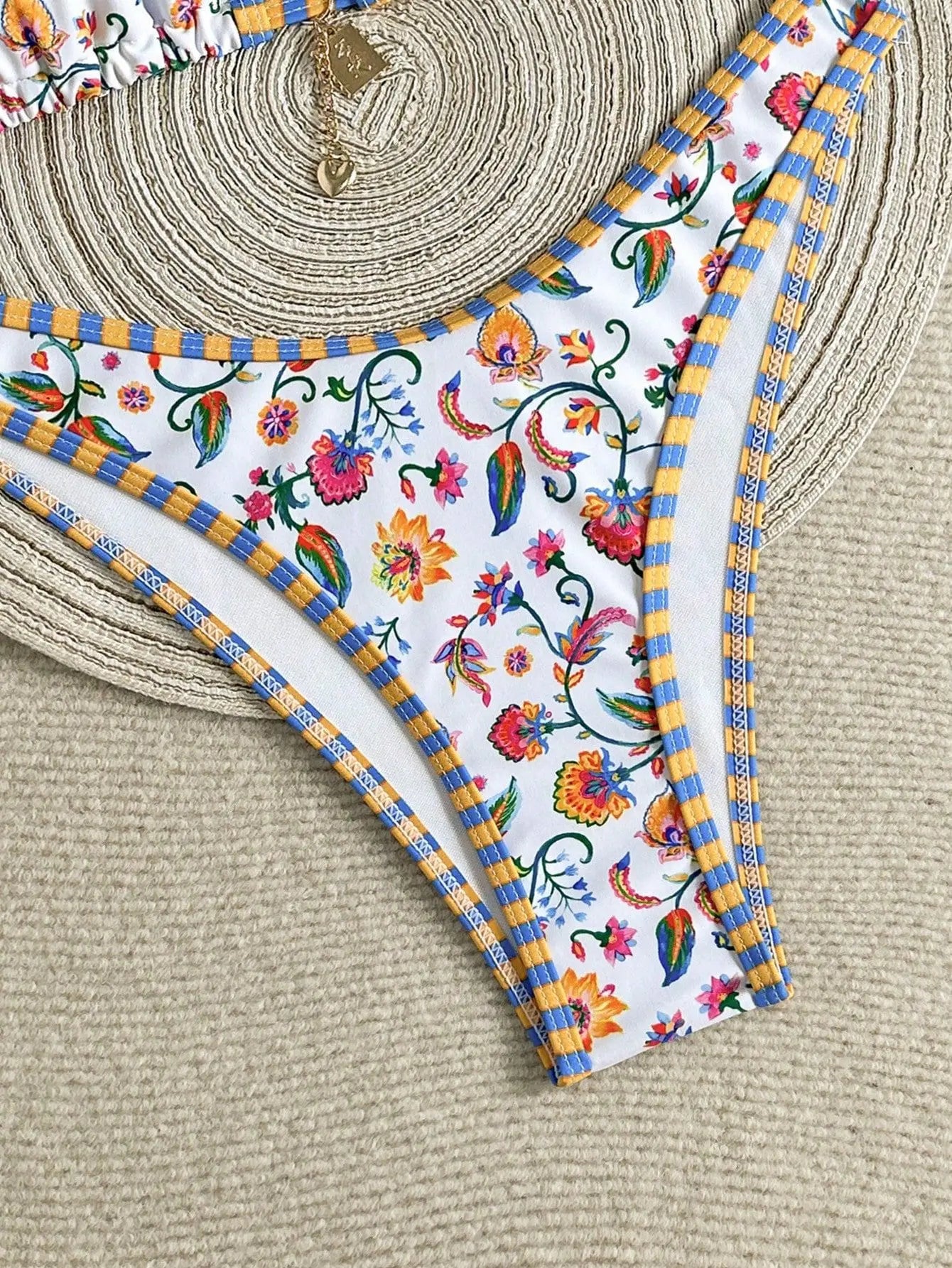 Sexy White Floral Print Micro Bikini 2026 Women Brazilian Push Up Bra Thong Swimsuit Beach Bathing Suit Holiday Swimwear Biquini - -