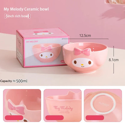For Sanrio 5Inches Ceramic Rice Bowls Home Cute for Melody& Cinnamoroll& Kuromi Tableware Cartoon Anime Relief Bowl for Children - My Melody -