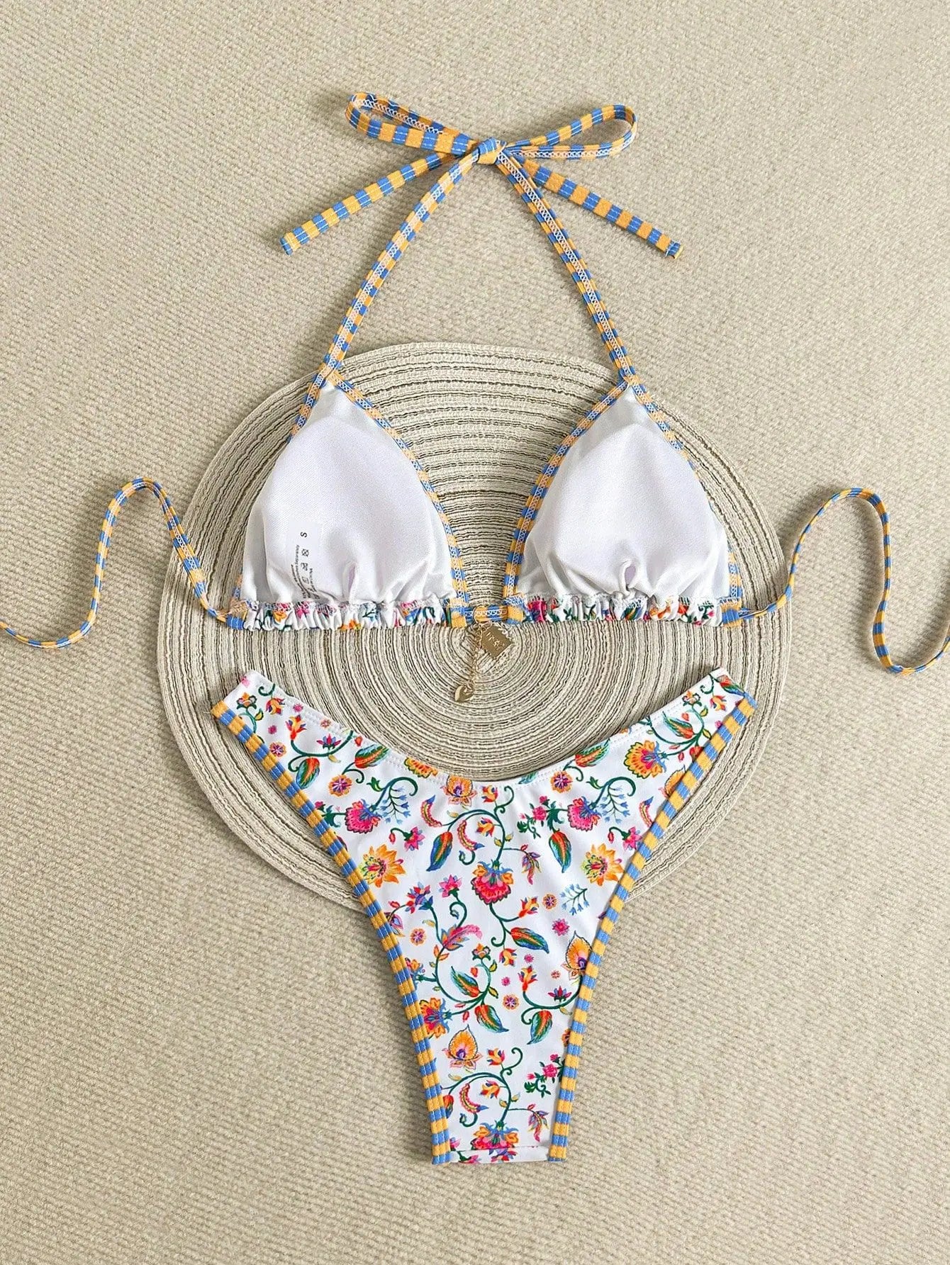 Sexy White Floral Print Micro Bikini 2026 Women Brazilian Push Up Bra Thong Swimsuit Beach Bathing Suit Holiday Swimwear Biquini - -