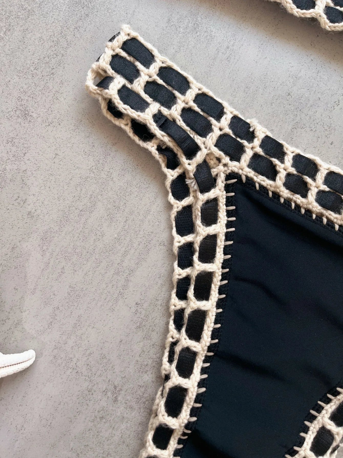 Sexy Black Patchwork Hand Crochet Bikini Set Women 2026 V Neck Push Up Bra Thong Swimsuit Beach Bathing Suit Knitted Swimwear - -