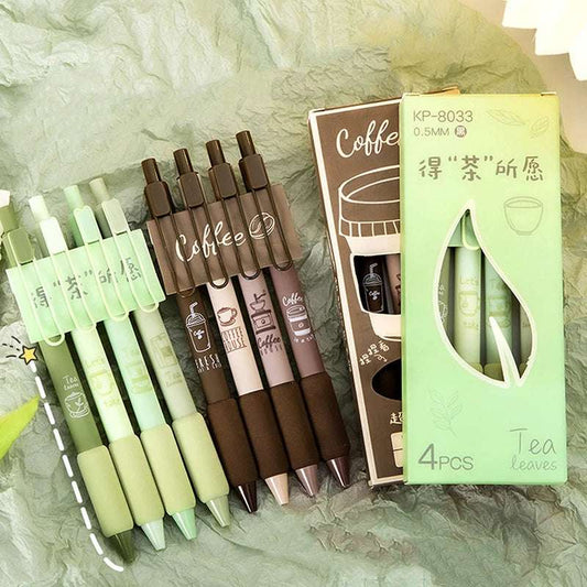 4Pcs Set Green Coffee Series 0.5MM Gel Pen