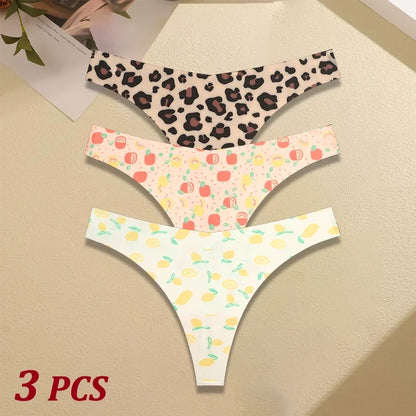 3Pcs Ultra-thin Seamless G-string Women Thongs Sexy Sweet Fruit Low-waist Panties Ladies Soft Cute Thongs Female S-XL T-Back - Set 8 -