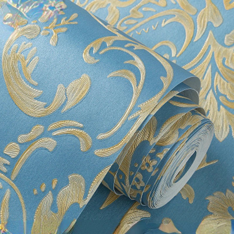 Floral Wallpaper 3d Texture Wallpaper - Blue - wall paper