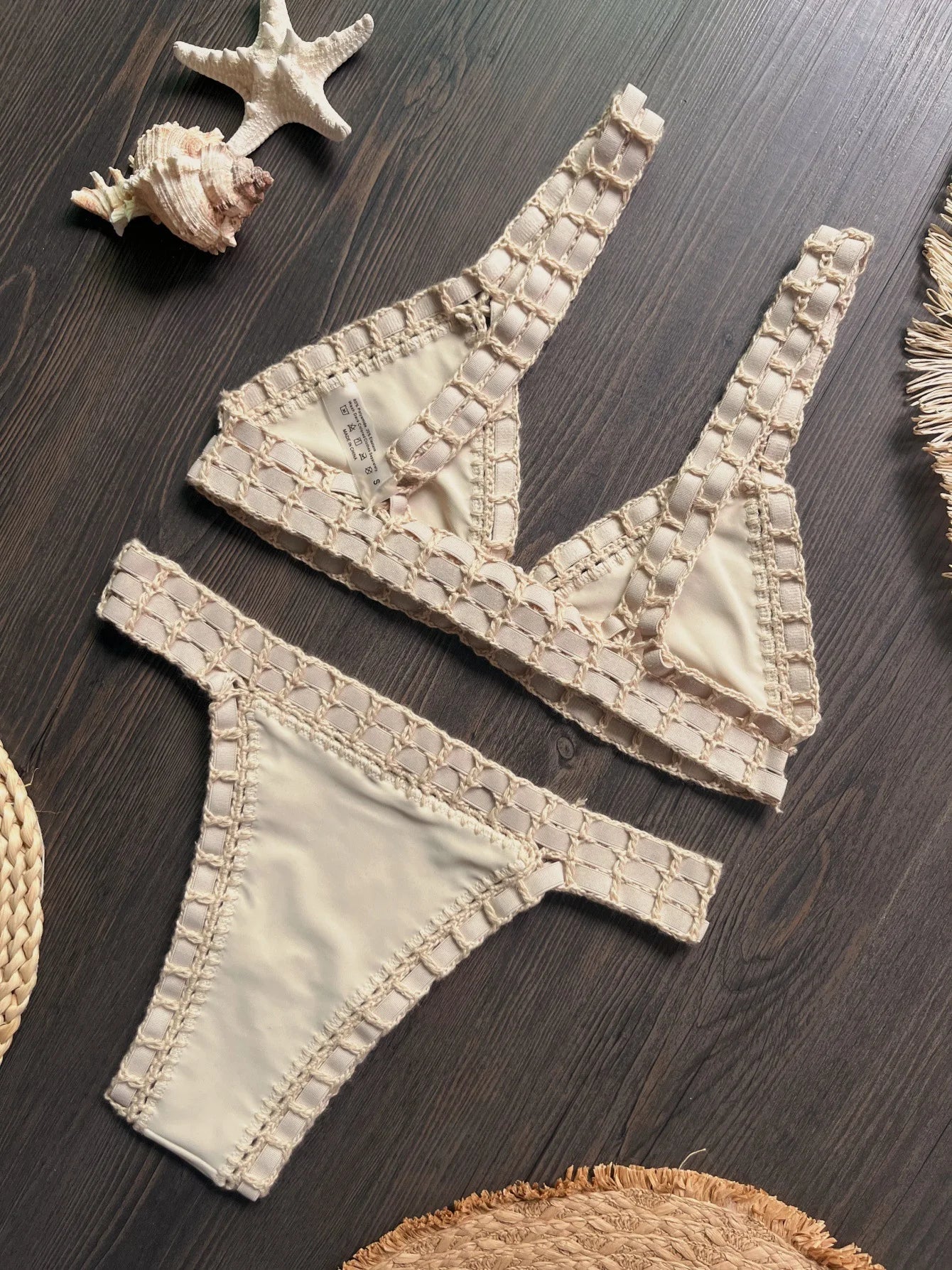 Sexy Black Patchwork Hand Crochet Bikini Set Women 2026 V Neck Push Up Bra Thong Swimsuit Beach Bathing Suit Knitted Swimwear - -