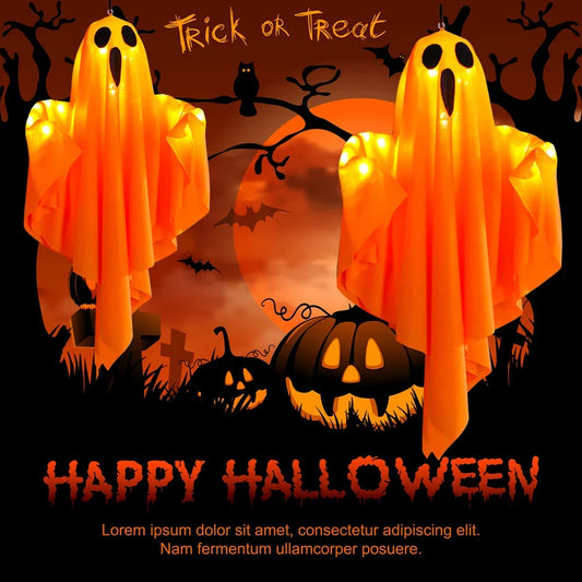 1/3PCS Spooky Ghost Halloween Decoration Waterproof Halloween LED Fabric Hanging Ghost Light for Lawn Garden Home Party Decor - -