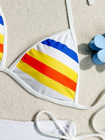 Women's Rainbow Color Bikini Set Sexy Beach Vacation Backless 2 Piece Swimsuit 2024 Summer Bathing Suit Bra Push Up Swimwear - -