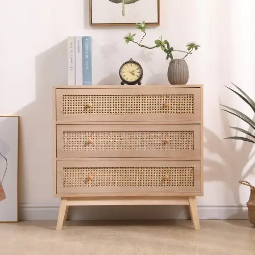 3-Drawer Rattan Storage Cabinet - - cabinet