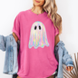 Shimmering Ghost Faux Glitter Comfort Colors Tee - Crunchberry Bright Pink - T-Shirt