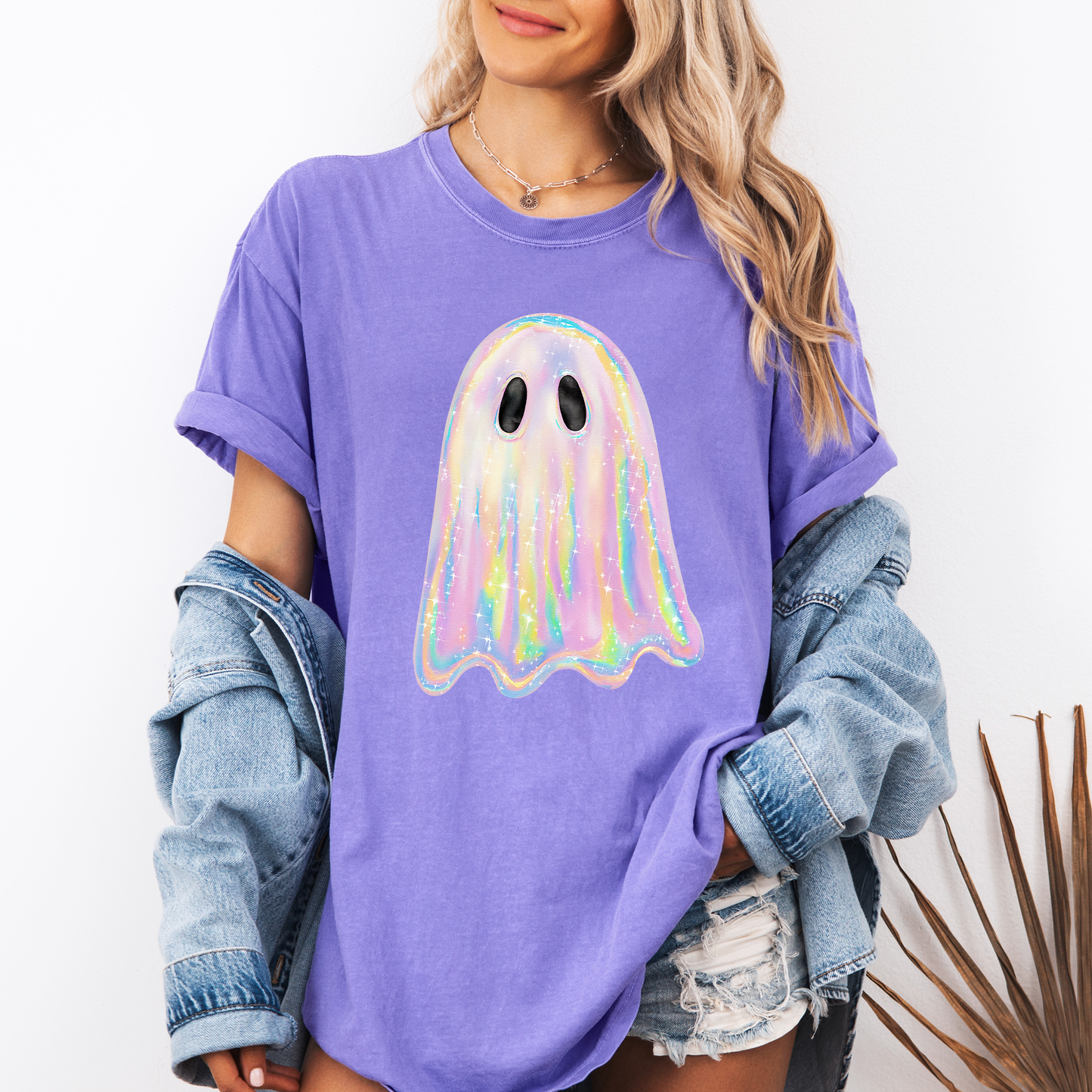 Shimmering Ghost Faux Glitter Comfort Colors Tee - Violet - T-Shirt