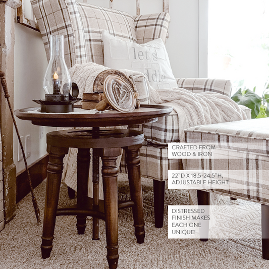 Adjustable Swivel Wooden Side Table - - table