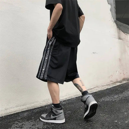 Retro Side Button Casual Five-Part Work Pants - Kia Day Design