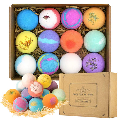 Bath Bombs Gift Set 12pcs Enriched with Nourishing Bath Salts Natural Organic Bubble Pleasantly Scented Home Spa Bathbomb Ideas Gift Set for Her Kia Day Design
