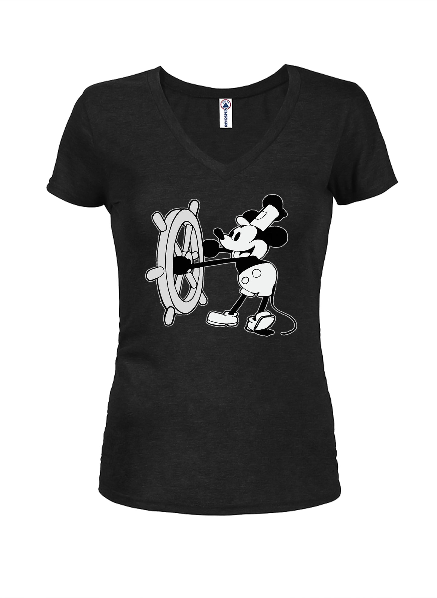 Steamboat Willie T-Shirt - Black Girls V Neck -