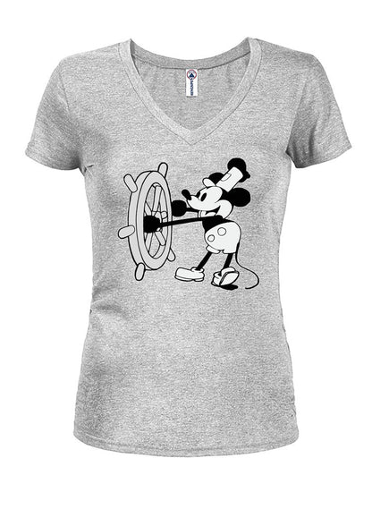 Steamboat Willie T-Shirt - Heather Grey Girls V Neck -
