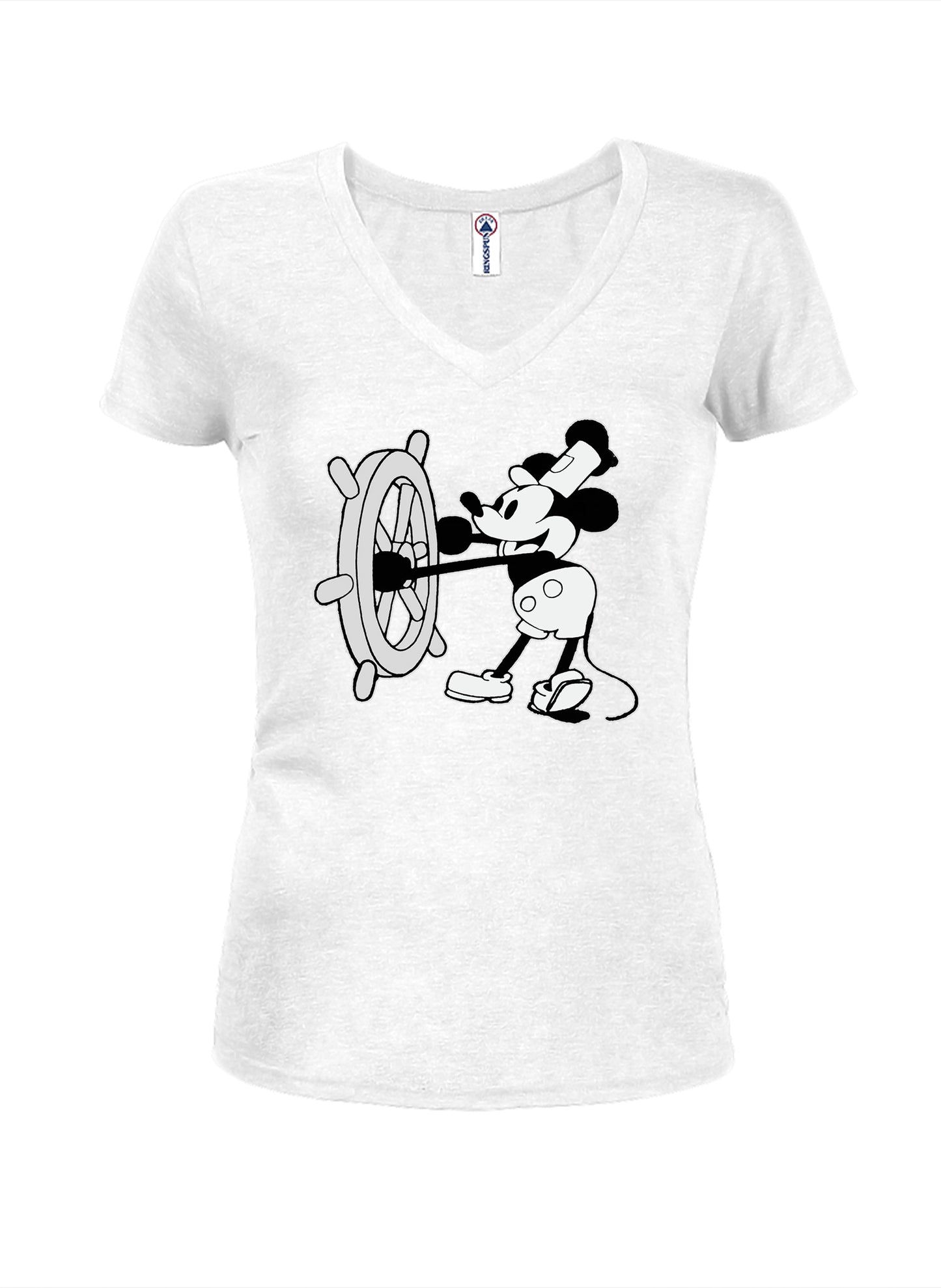 Steamboat Willie T-Shirt - White Girls V Neck -