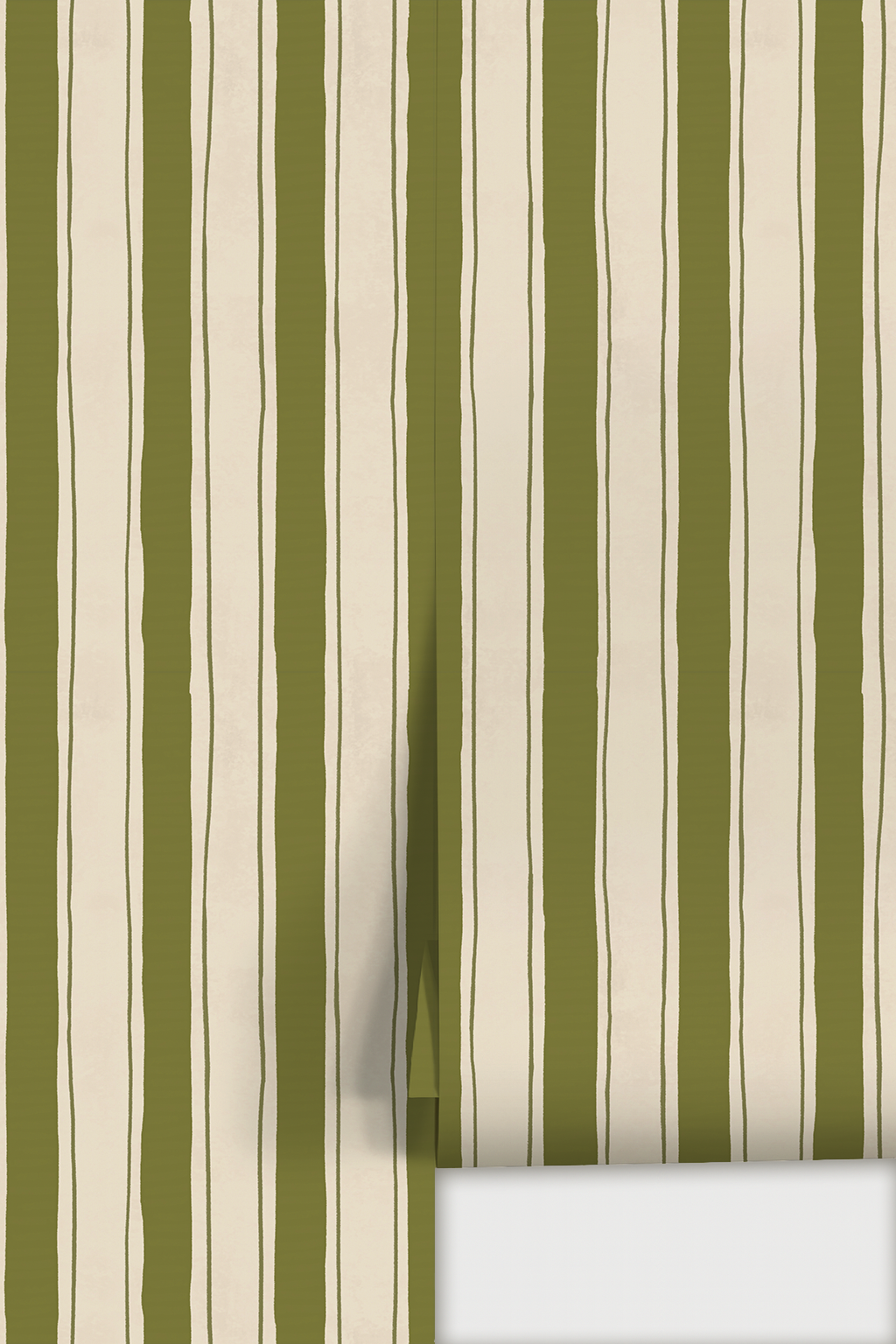 Riviera Stripe Wallpaper, off-white and olive green- Samantha Santana Creative- {{Product type}}