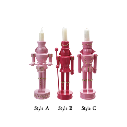 Pink Nutcracker Resin Taper Candle Holders - Style C - Christmas