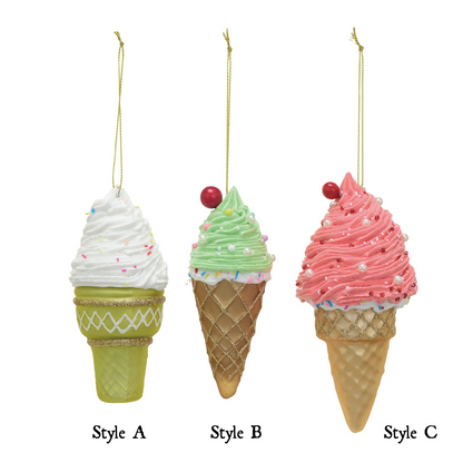 Ice Cream Cone Ornaments with Glitter & Beads - - Christmas