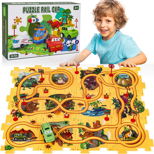 25PC Dinosaur Puzzle Racer Kids Car Track Set - - Toy