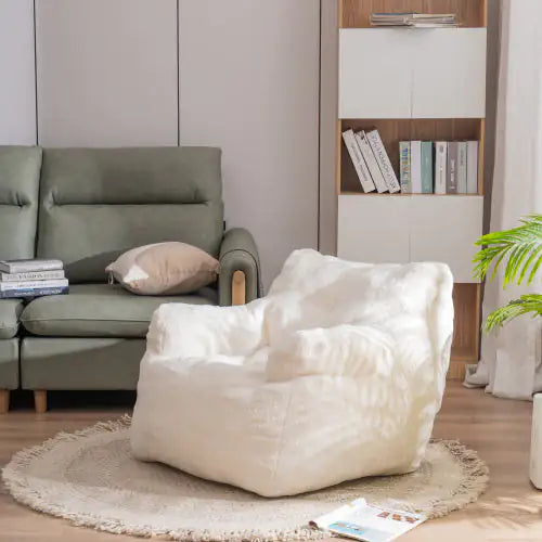 Soft Teddy Tufted Foam Bean Bag Chair - Ivory - chair