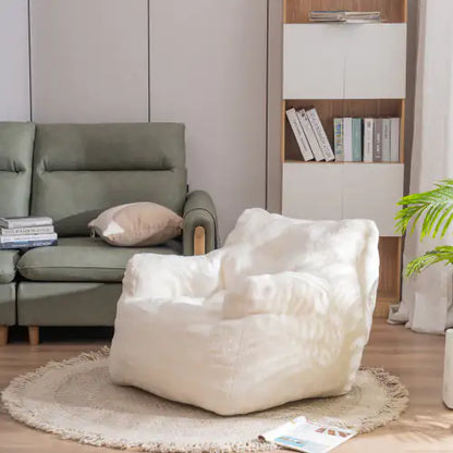 Soft Teddy Tufted Foam Bean Bag Chair - Ivory - chair
