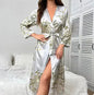 Cherry Print Satin Nightgown & Robe Set Kia Day Design