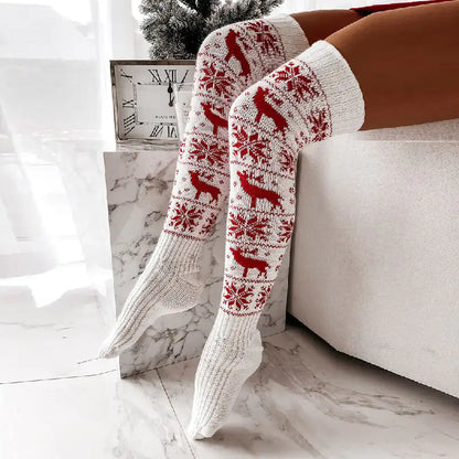 Thick Holiday Knee Stockings White red one