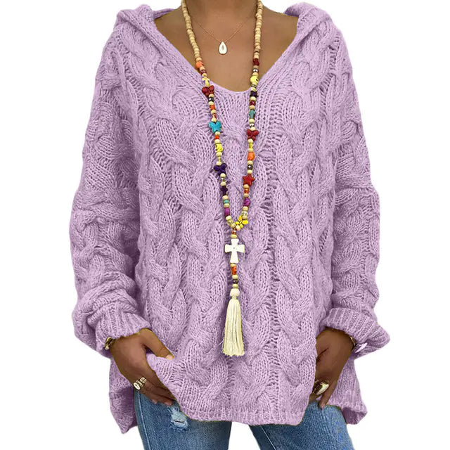 Women's Hooded Solid Color Knitted Sweater - Kia Day Design