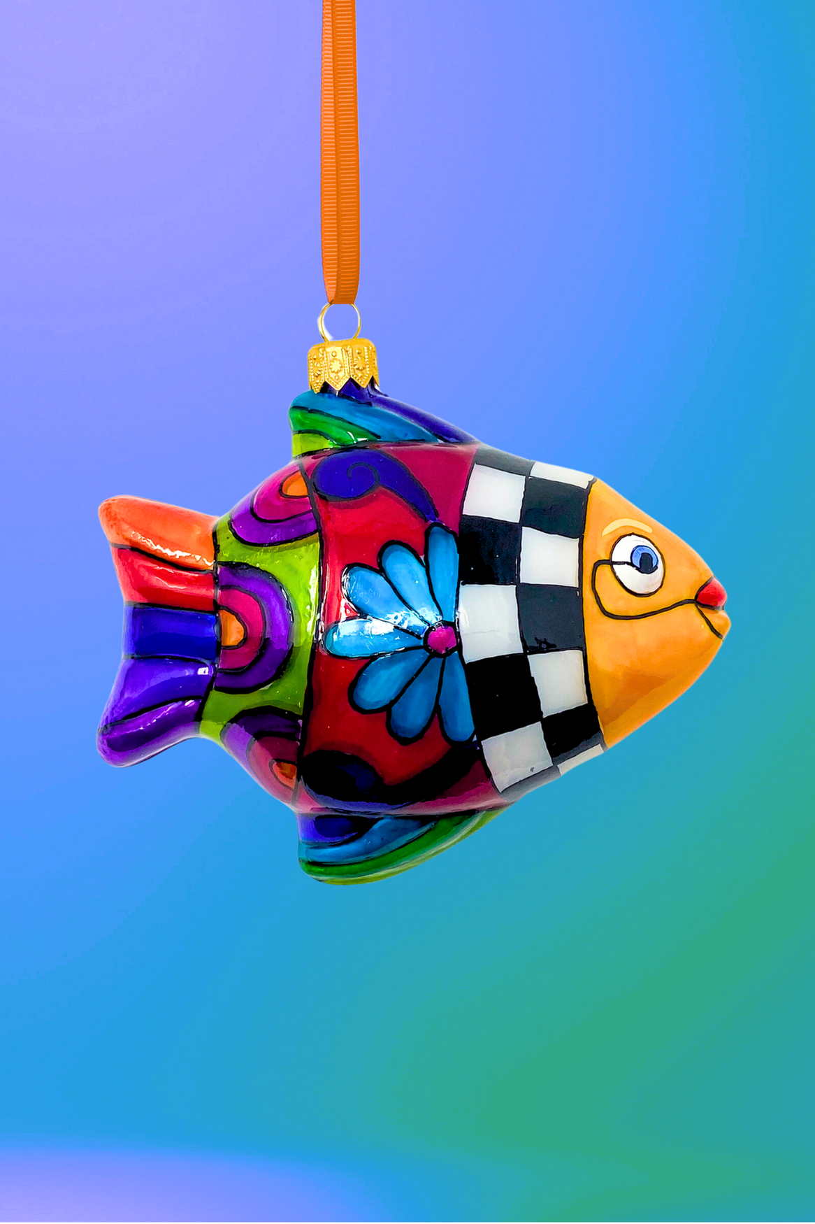 Talavera Fish Polish Glass Ornament - - Ornament