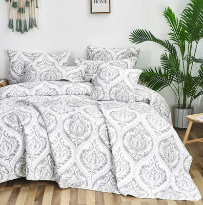 Tache Dreamy Moon Sky Ogee Damask Heather Gray White Quilt Set (TB300) - - Quilt / Bedspread