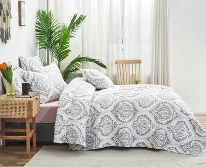 Tache Dreamy Moon Sky Ogee Damask Heather Gray White Quilt Set (TB300) - - Quilt / Bedspread