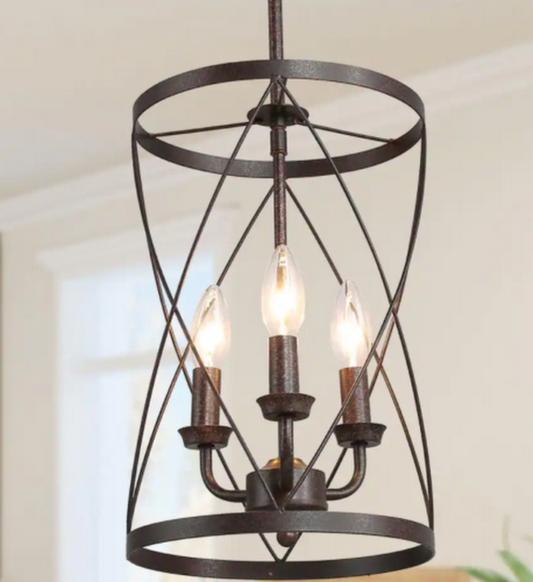 Lnc Farmhouse Chandelier Bronze Industrial 3-Light Drum Cage Candlestick Dining - OS Bronze - Brand New