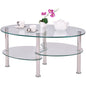 Modern Oval Tempered Glass Coffee Table with Bottom Shelf - - Living Room > Coffee Tables