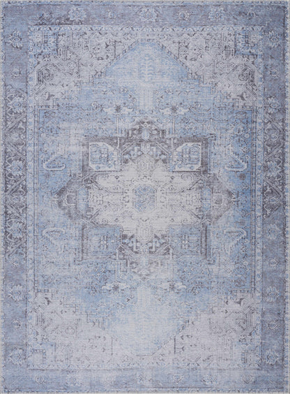 Aqua Rosman Washable Area Rug - - Rugs