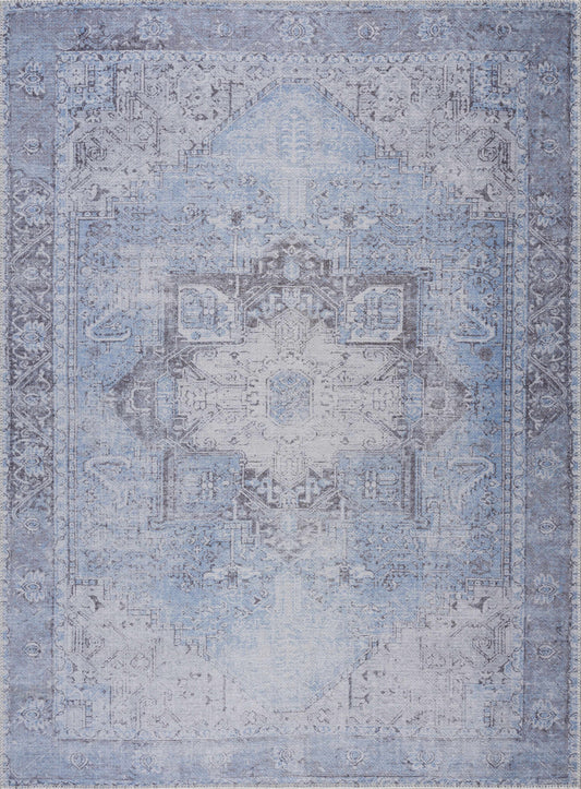 Aqua Rosman Washable Area Rug - - Rugs