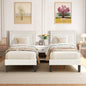 Set of 2 - Twin size White Tufted Upholstered Platform Bed Frame with Headboard - - Bedroom > Bed Frames > Platform Beds
