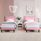 Set of 2 - Twin size Pink Upholstered Platform Bed with Nailhead Trim Headboard - - Bedroom > Bed Frames > Platform Beds