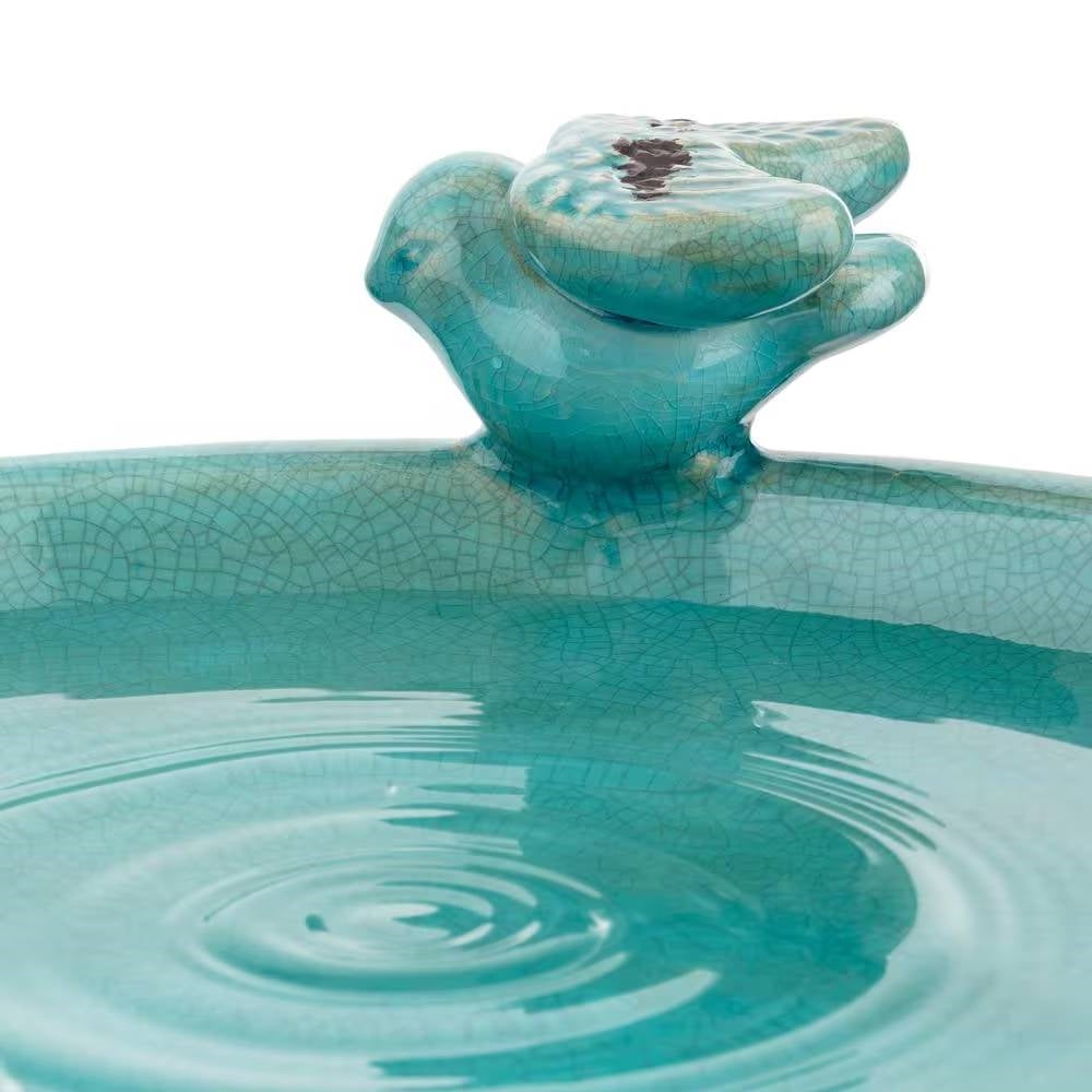 Outdoor Turquoise Blue Ceramic Birdbath - - Outdoor > Outdoor Decor > Bird Baths
