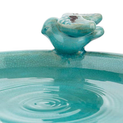 Outdoor Turquoise Blue Ceramic Birdbath - - Outdoor > Outdoor Decor > Bird Baths
