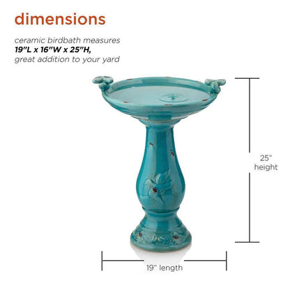 Outdoor Turquoise Blue Ceramic Birdbath - - Outdoor > Outdoor Decor > Bird Baths