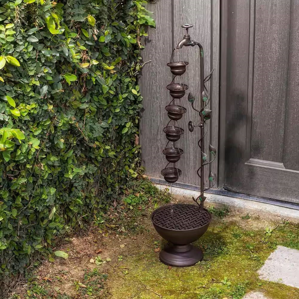 Outdoor Indoor 6-Tier Hanging Cups Water Fountain in Bronze Finish - - Outdoor > Outdoor Decor > Outdoor Fountains