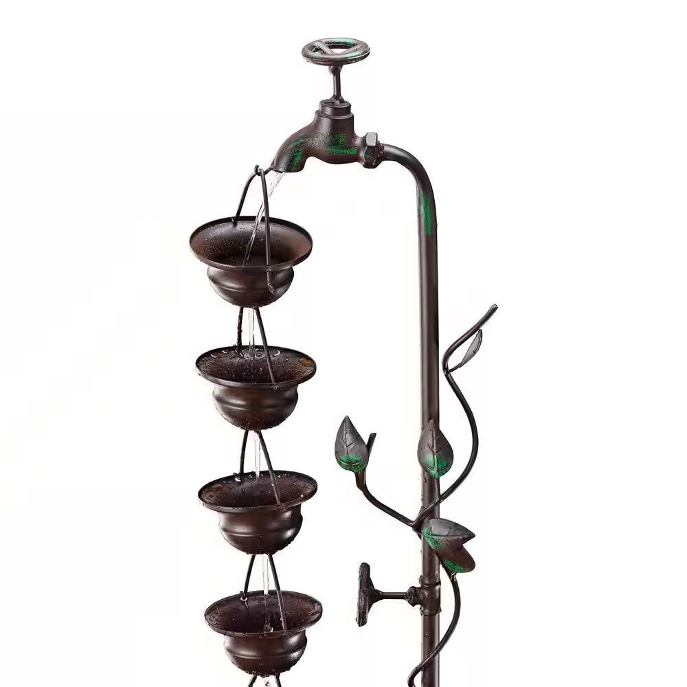 Outdoor Indoor 6-Tier Hanging Cups Water Fountain in Bronze Finish - - Outdoor > Outdoor Decor > Outdoor Fountains